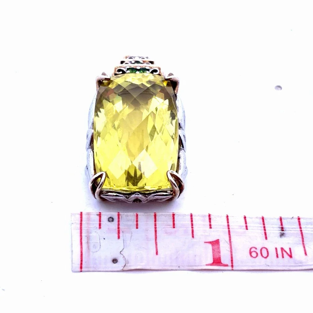 925 Sterling Silver Lemon Green Citrine Multi Gemstone Accent Pendant